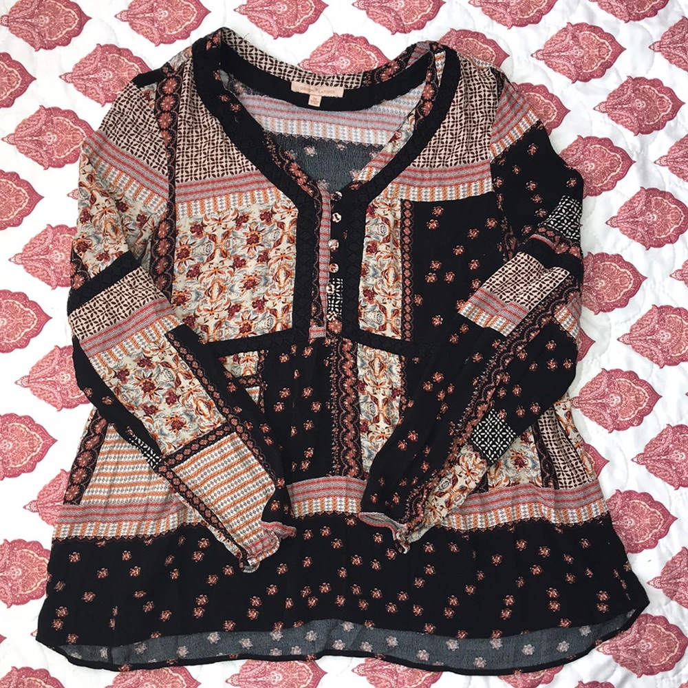 Gibson Latimer Printed Babydoll Blouse